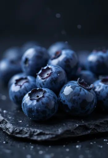 Fresh blueberries in a bowl and on a table with jam and mint leaves