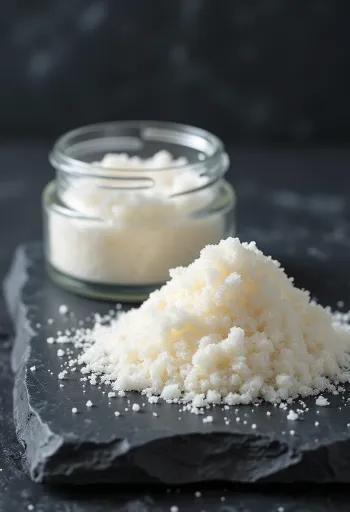 Agar-agar powder in a small bowl, next to a wooden spoon, light background