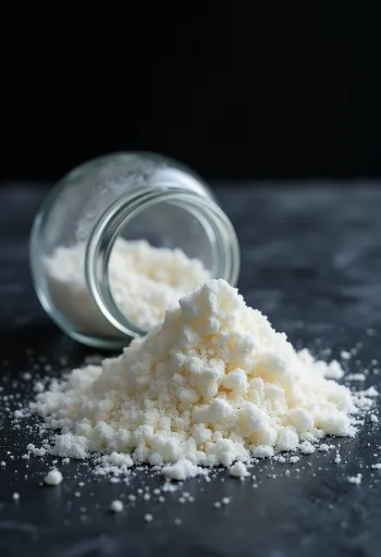 Agar-agar powder in a jar and on a spoon, neutral background