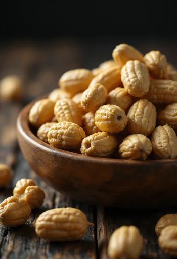 Raw, shelled American large peanuts in natural pile on white background