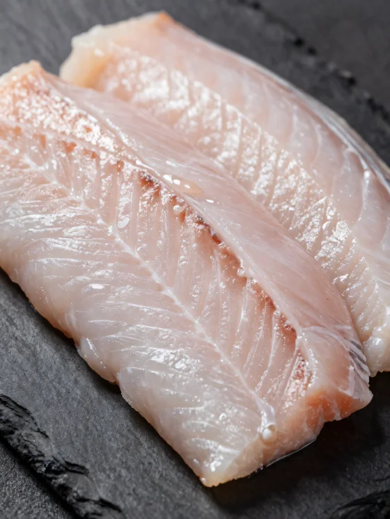 Fresh eel fillets with spices on a wooden cutting board