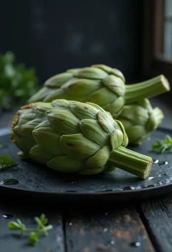 Fresh artichoke leaves with green color and meaty texture