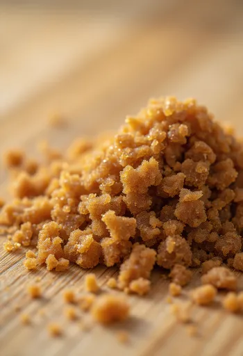 Brown sugar in a bowl with a wooden spoon, showing molasses-rich grains