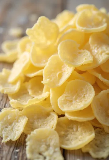 Potato flakes as kitchen ingredient in a bowl, scattered with a wooden spoon