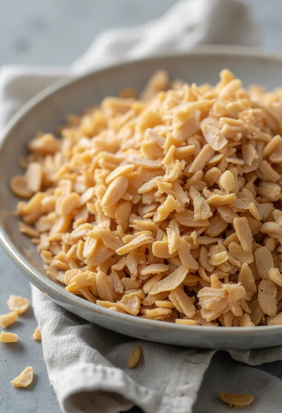 Wheat bran in a small bowl and scattered on a rustic kitchen surface