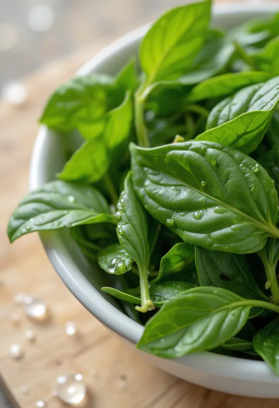 Fresh curry leaves on a wooden kitchen surface, some chopped in a bowl