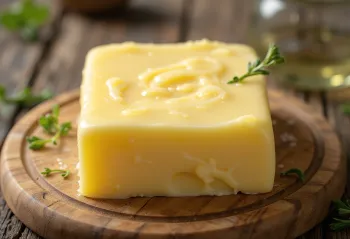 Creamy butter made from sweet cream in a small dish, on a rustic surface