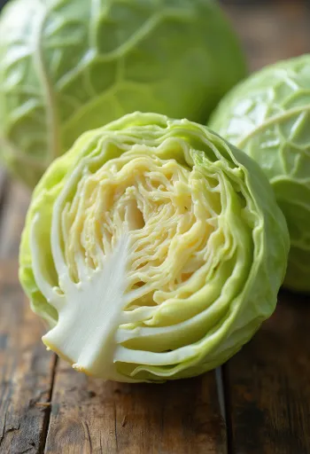 Fresh white cabbage on a cutting board, natural light