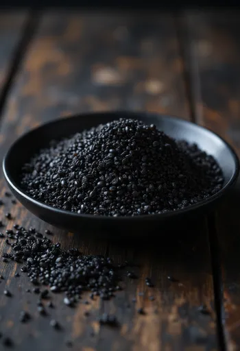 Dried black quinoa seeds, with detailed texture and natural colors