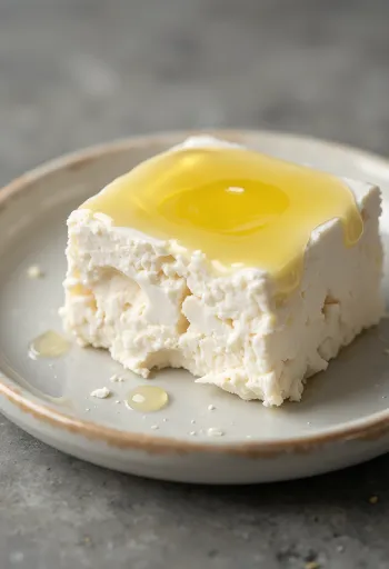 Feta cheese cut into cubes and crumbles on a wooden cutting board