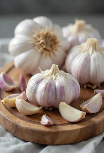 Whole and peeled garlic cloves on a wooden surface