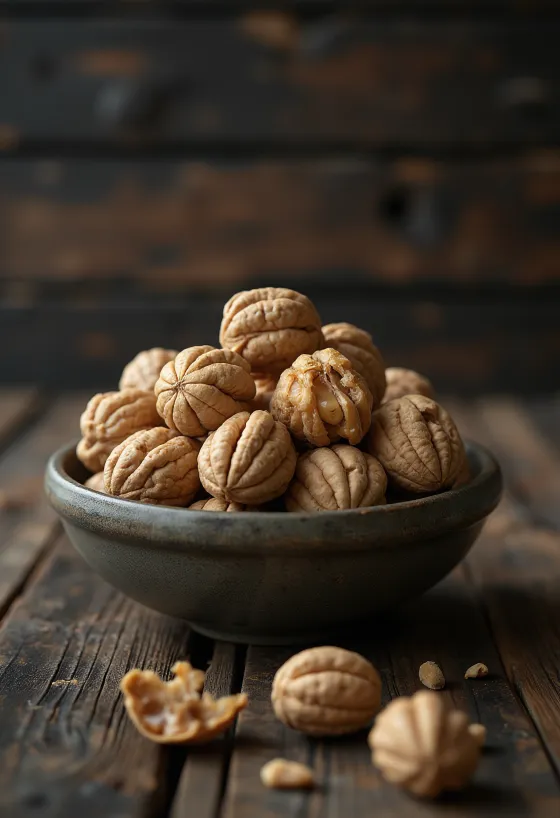 Shelled walnut kernel in natural broken form on white background