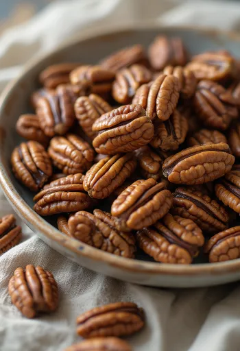 Shelled pecan nuts in natural form, brown shades, on white background