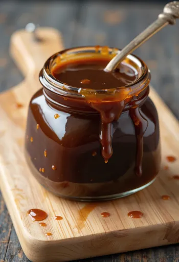Dark hoisin sauce in a ceramic bowl, surrounded by fermented soybeans, five-spice powder, garlic, vinegar, sesame oil, and sugar