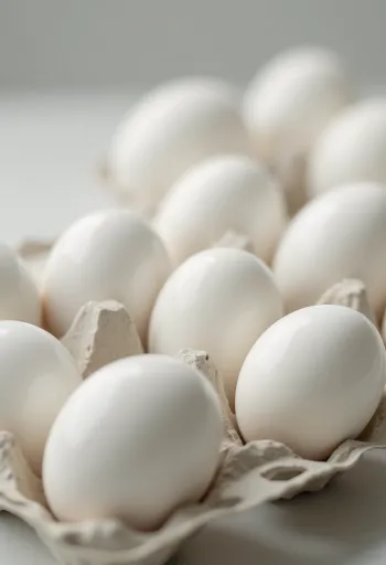 Cracked duck egg with large yolk and thick white on a wooden surface