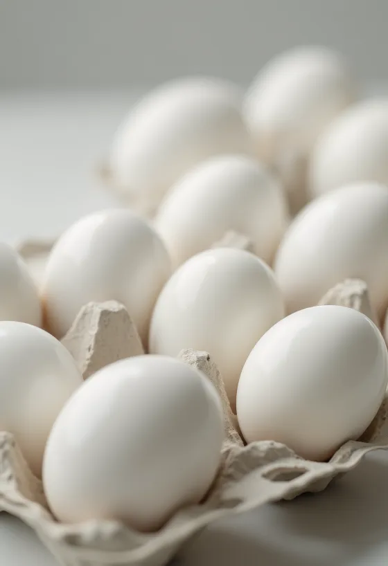 Cracked duck egg with large yolk and thick white on a wooden surface