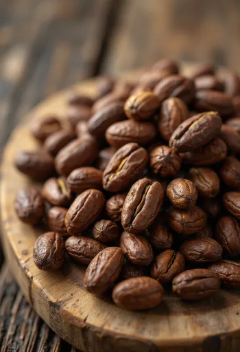 Fermented and dried cocoa beans with cracked shells and nibs on a rustic surface