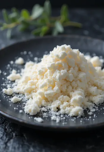 Carrageenan powder in a jar and on a spoon on a light surface