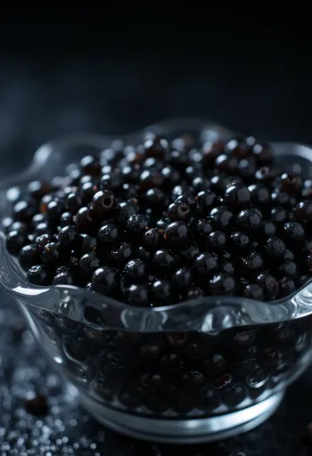 Black caviar in an elegant bowl or on a mother-of-pearl spoon, as a luxury ingredient