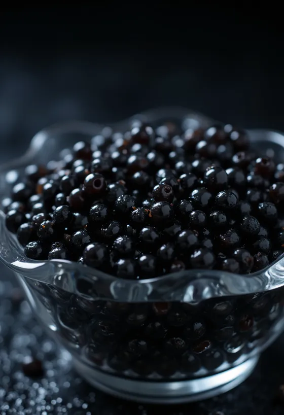 Black caviar in an elegant bowl or on a mother-of-pearl spoon, as a luxury ingredient