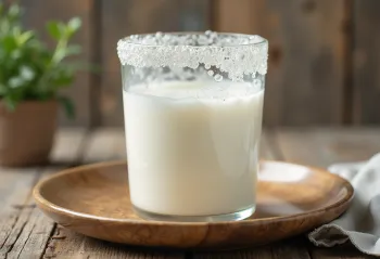White, creamy kefir in a bowl on a rustic wooden table