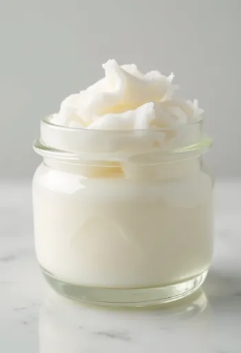 Solid coconut oil in a jar and on a spoon on a neutral background