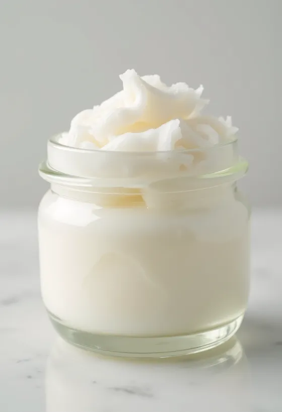 Solid coconut oil in a jar and on a spoon on a neutral background