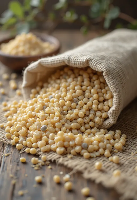 Dried pearl millet grains, detailed texture and natural colors