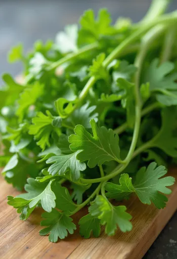 Dried lovage leaves and ground lovage powder on a kitchen surface
