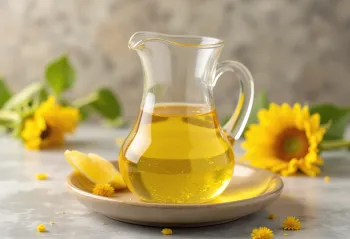 High oleic sunflower oil in a light glass bowl, with sunflower seeds