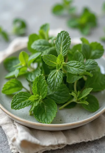 Dried peppermint leaves on a clean plate