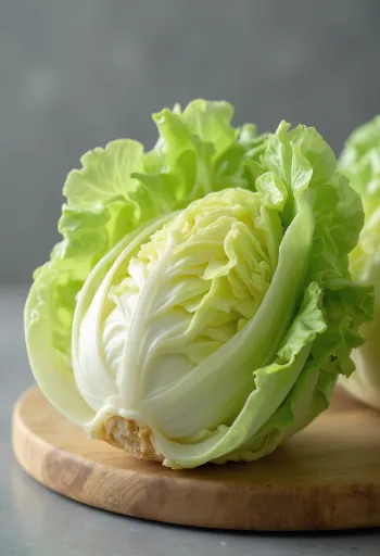 Fresh Sugarloaf chicory with pale green leaves on a cutting board