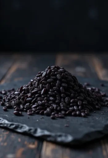 Fresh black glutinous rice grains on a clean plate