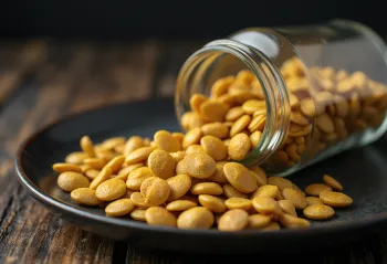 Dried fenugreek seeds on a wooden kitchen counter.