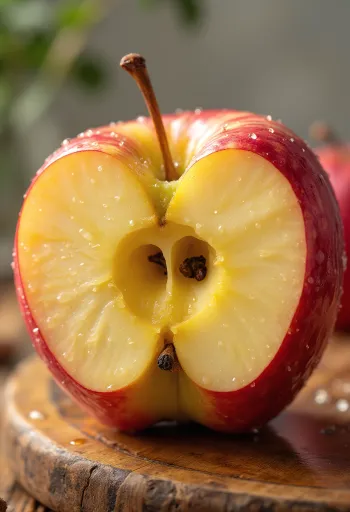 Fresh Honeycrisp apples and slices on a cutting board