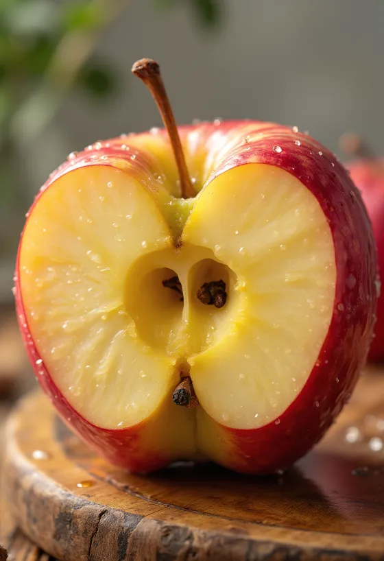 Fresh Honeycrisp apples and slices on a cutting board