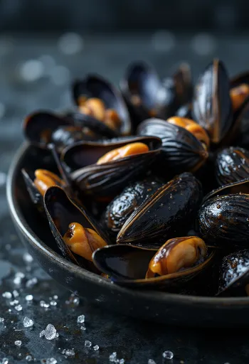 Blue mussel meat on a cutting board