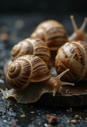 Fresh garden snail meat on a plate, finely sliced and served
