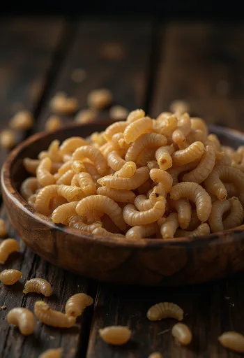 Fresh prepared mealworms, finely presented on a plate