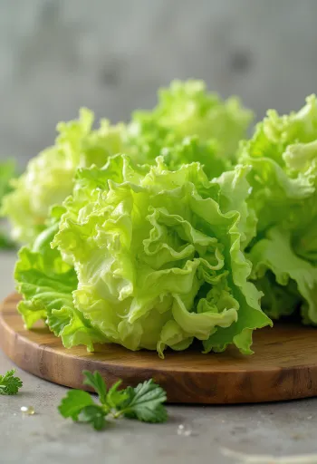 Fresh Lollo Bionda lettuce, with light green leaves on a cutting board