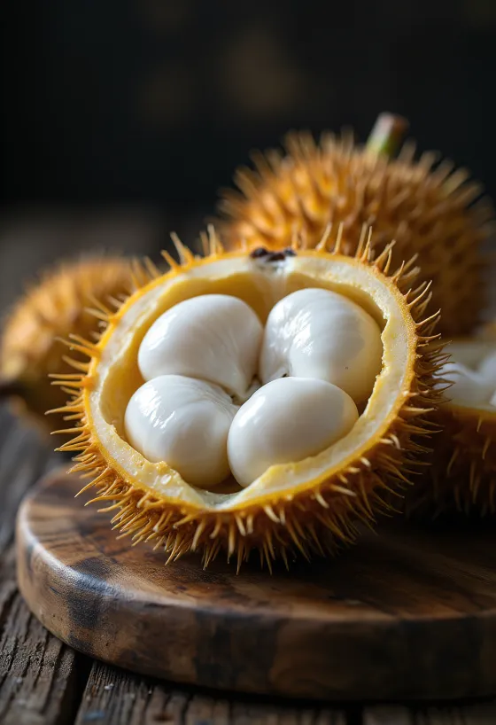 Marang fruit segments on a cutting board