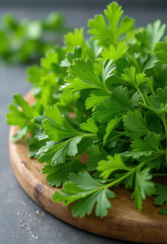 Fresh parsley, green leaves on a cutting board