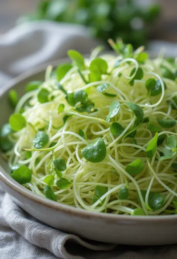 Fresh mustard sprouts on a clean plate