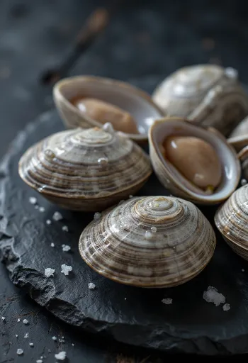 Quahog clam meat on a cutting board