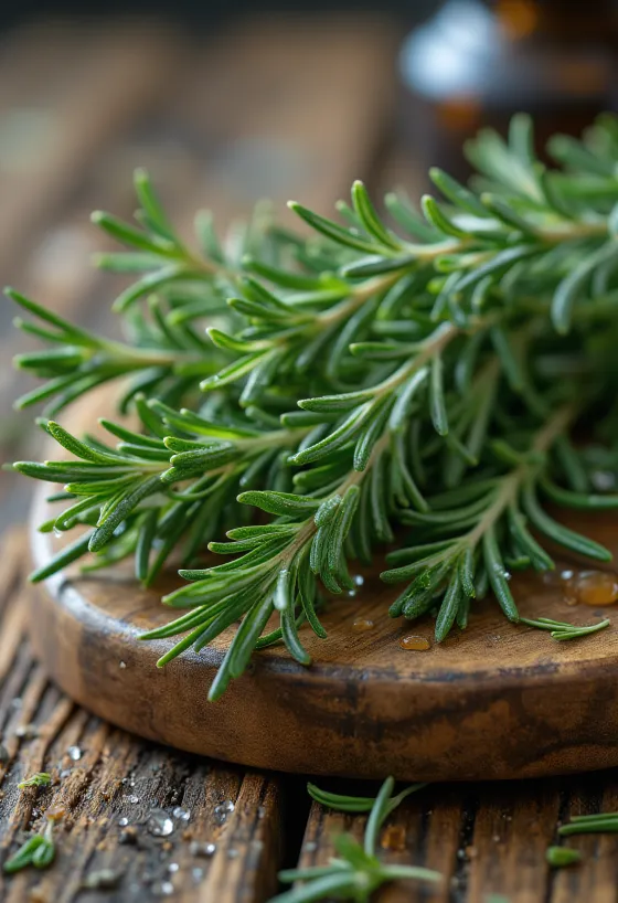 Fresh rosemary needles on a clean plate
