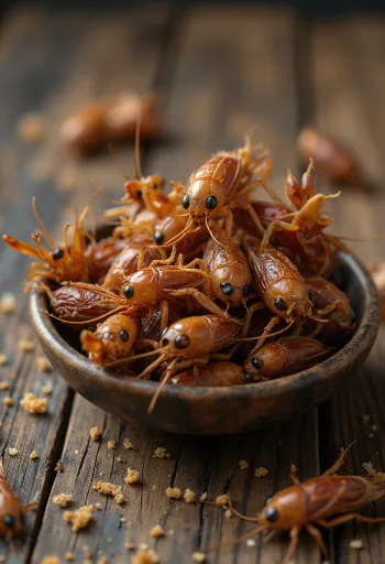 Fresh edible cricket meat finely prepared on a plate