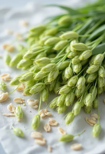 Fresh green oat shoots on a clean plate