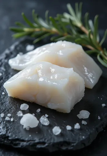 Raw Atlantic cod fillet on a cutting board