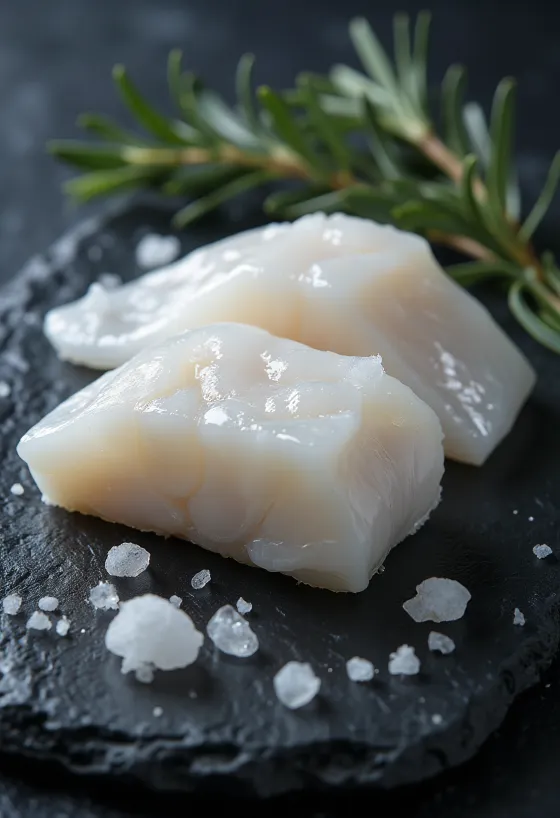 Raw Atlantic cod fillet on a cutting board