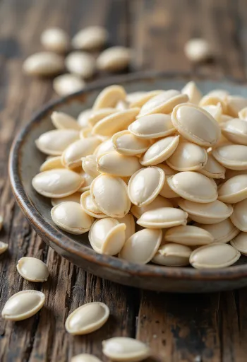 Whole pumpkin seeds with greenish-white shells